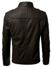 Noora Men's Brown Quilted Biker Leather Jacket With YKK Zipper & Pocket