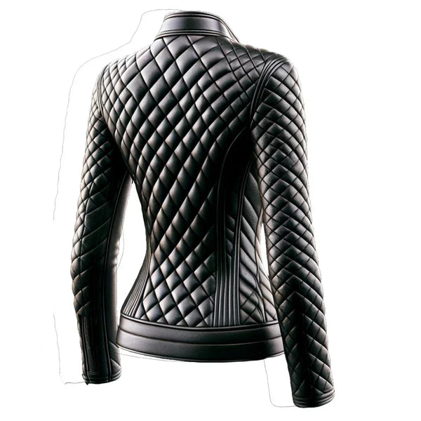 Women Elegant Quilted Black Leather Jacket