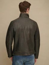 Men's Dark Brown Lambskin Leather Biker Jacket, Designer café racer jacket With Zipper & Pockets