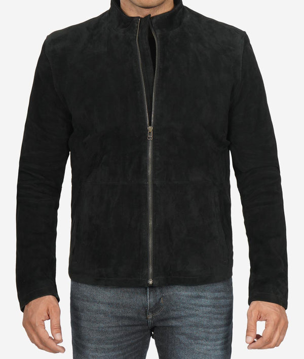 Mens Real Suede Leather Black Biker Jacket