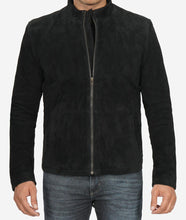 Mens Real Suede Leather Black Biker Jacket