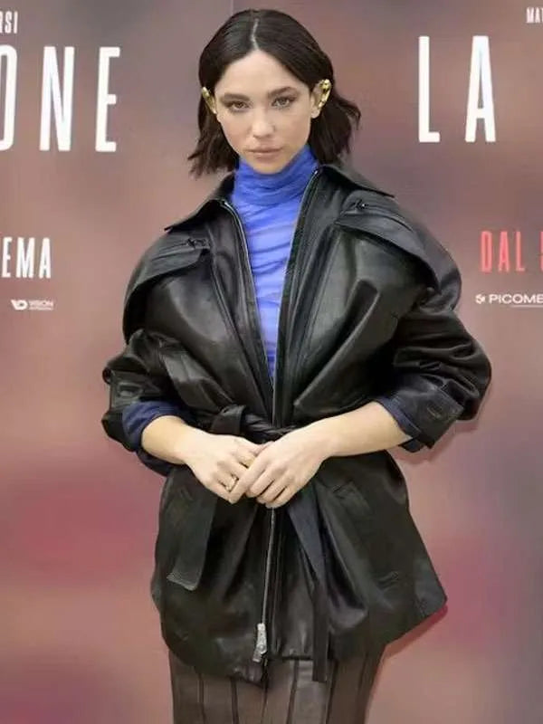 Matilda De Angelis Black Leather Jacket