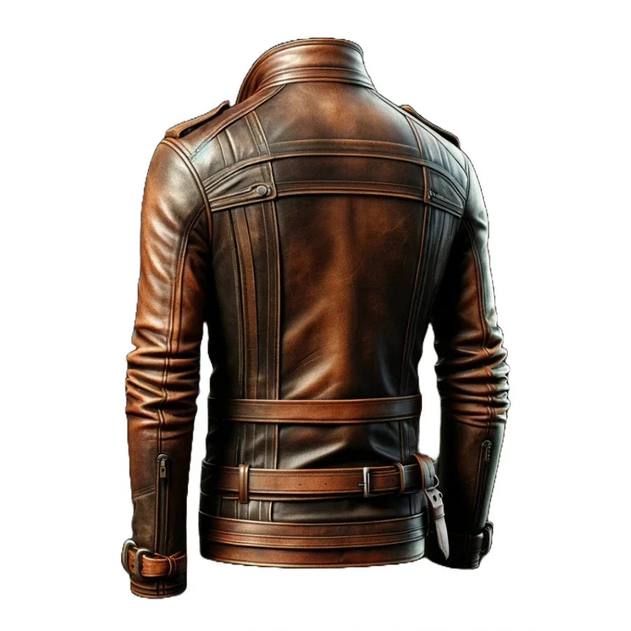 Vintage Style Brown Leather Motorcycle Jacket
